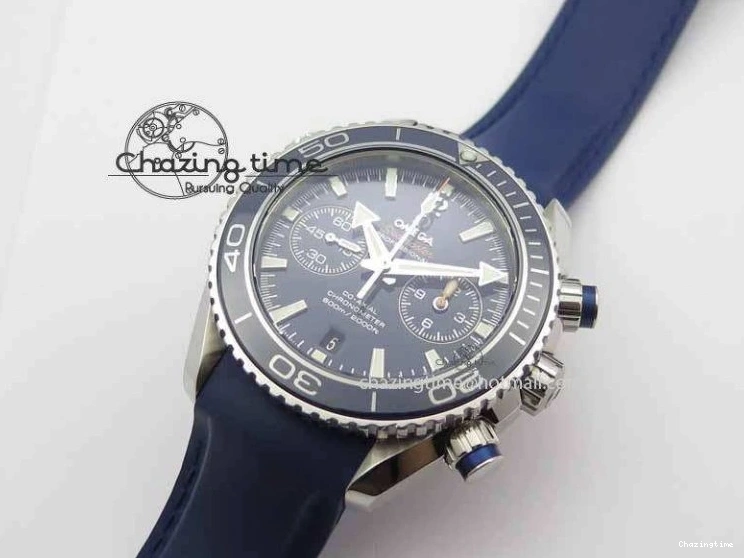 0508 Chic Planet Ocean Master Chrono 45mm SS OM 1:1 Best Edition Blue Dial On Blue Rubber Strap A 8172